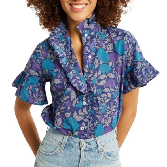 Mille Vanessa Ruffle Top in Twilight Floral Print - Picture 1 of 9